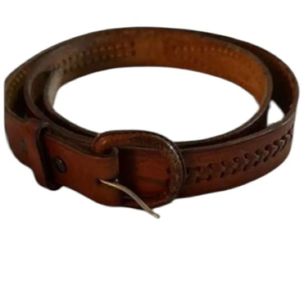 Men's Brown Leather Belt with decorative weaving -size 42